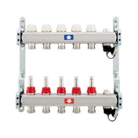 COLLETTORE PREMONTATO CON FLUSSIMETRI SCARICO E SFIATO 8 vie  1"x3/4