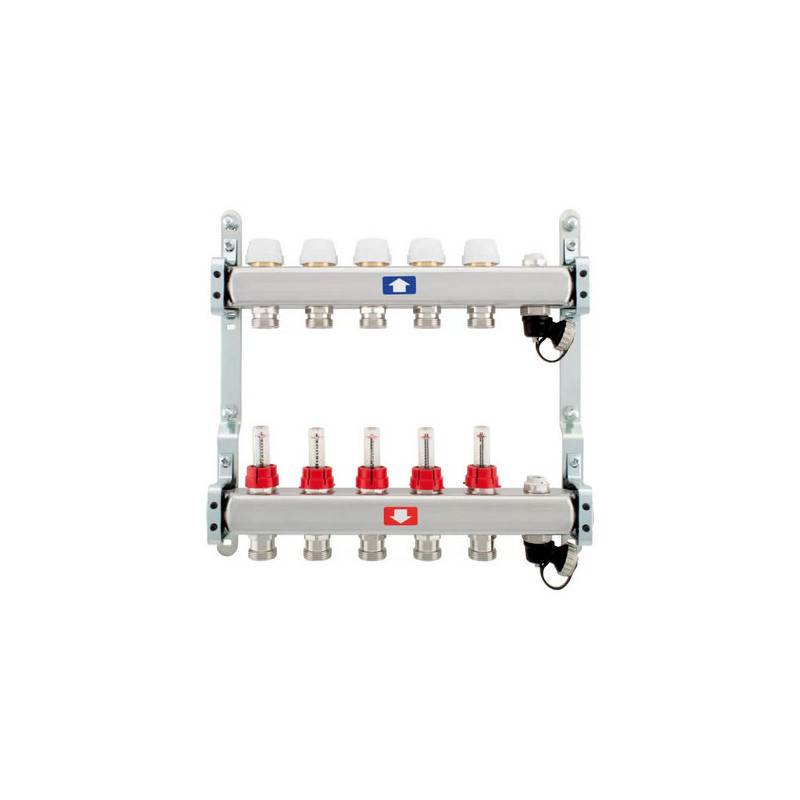 COLLETTORE PREMONTATO CON FLUSSIMETRI SCARICO E SFIATO 10 vie  1"x3/4