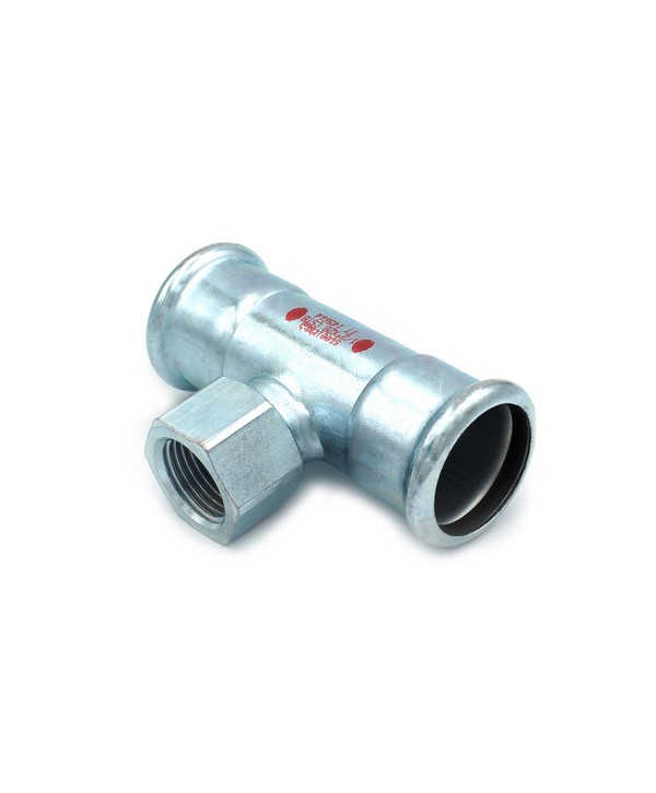 T CON DERIVAZIONE FILETTO F A PRESSARE IN ACCIAIO CARBONIO STEEL PRES 1/2 x 18 x 18