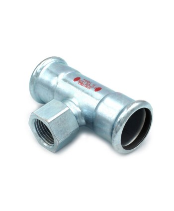 T CON DERIVAZIONE FILETTO F A PRESSARE IN ACCIAIO CARBONIO STEEL PRES 3/4 x 22 x 22