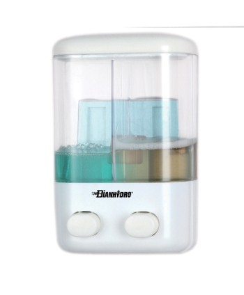 DISPENSER DI SAPONE LIQUIDO A PARETE DUE VANI Lt 0.48 x 2  - H. 220 mm