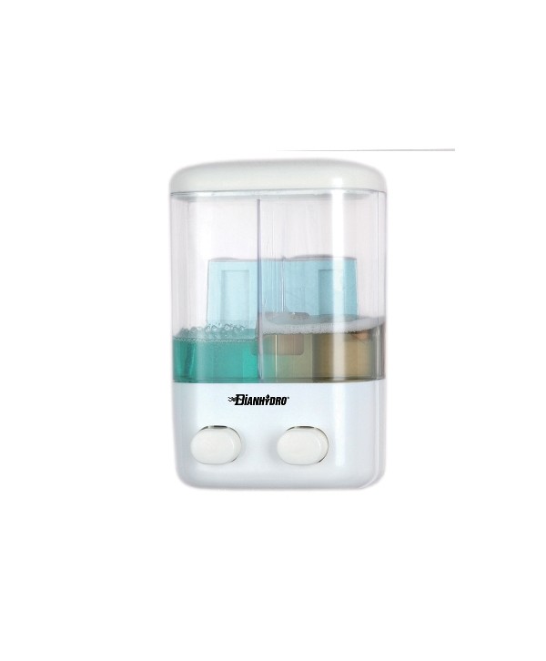 DISPENSER DI SAPONE LIQUIDO A PARETE DUE VANI Lt 0.48 x 2  - H. 220 mm
